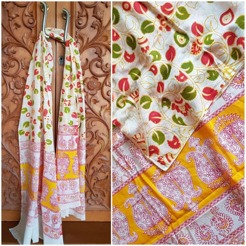 Handloom cotton kalamakri block printed dupatta