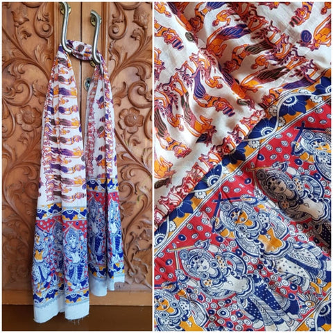 Handloom cotton kalamakri block printed dupatta