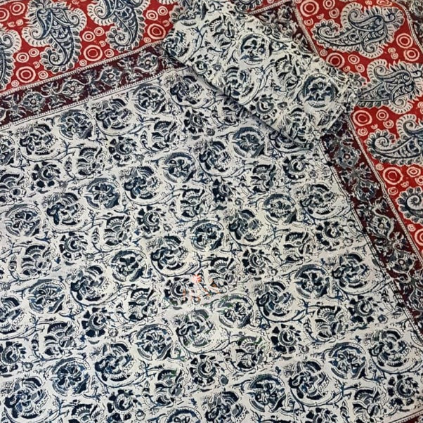 Handloom cotton kalamakri block printed single size bedsheet.
