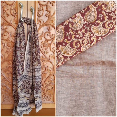 Handloom cotton mangalgiri top with kalamkari block printed bottom and dupatta