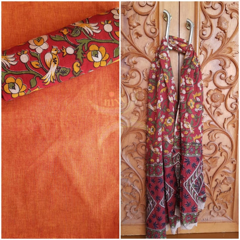 Handloom cotton mangalgiri top with kalamkari block printed bottom and dupatta