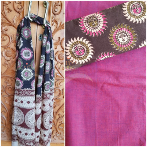 Handloom cotton mangalgiri top with kalamkari block printed bottom and dupatta
