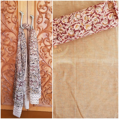 Handloom cotton mangalgiri top with kalamkari block printed bottom and dupatta