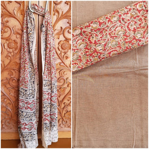 Handloom cotton mangalgiri top with kalamkari block printed bottom and dupatta