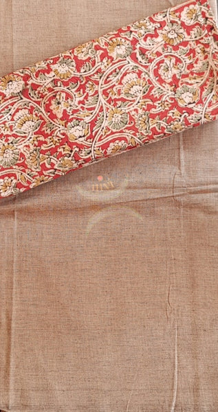 Handloom cotton mangalgiri top with kalamkari block printed bottom and dupatta