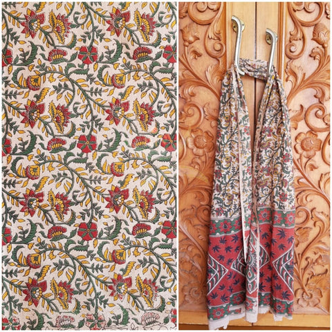 Handloom cotton kalamakri printed bottom and dupatta set