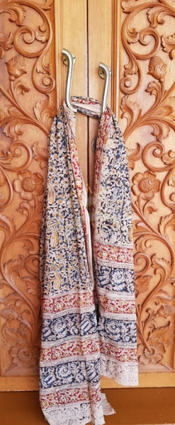 Handloom cotton kalamakri printed bottom and dupatta set