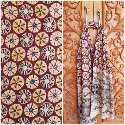 Handloom cotton kalamakri printed bottom and dupatta set