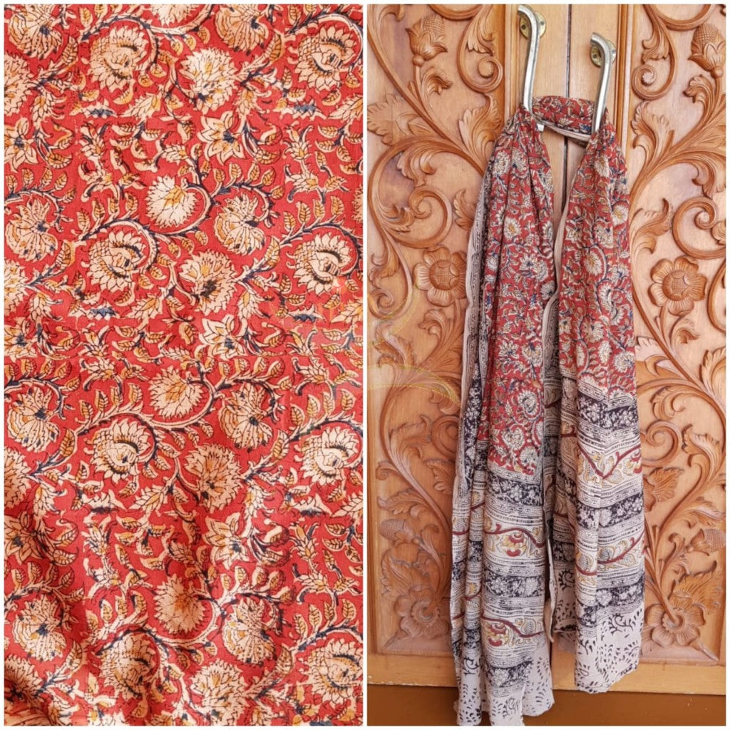 Handloom cotton kalamakri printed bottom and dupatta set