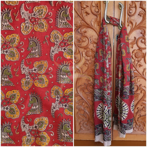 Handloom cotton kalamakri printed bottom and dupatta set