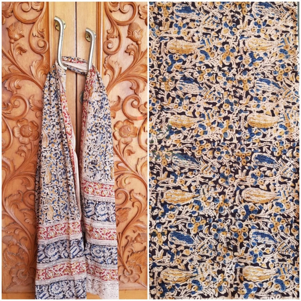 Handloom cotton kalamakri printed bottom and dupatta set