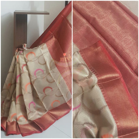 Gold with contrasting border and pallu silk cotton benares brocade