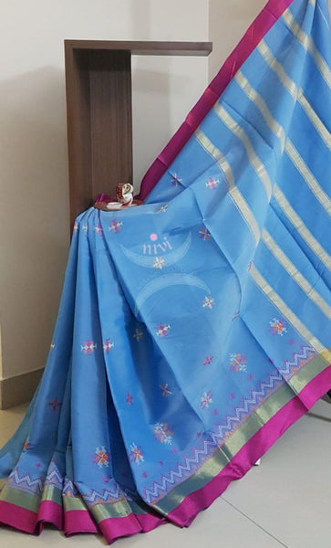 Blue kota cotton with traditional motif kasuti embroidery
