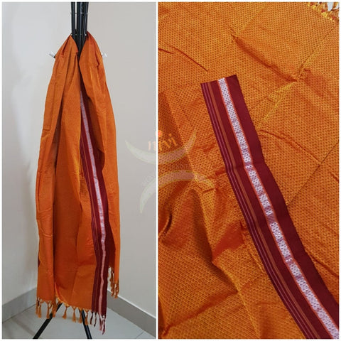 Handloom mustard with red border khun/ khana dupatta