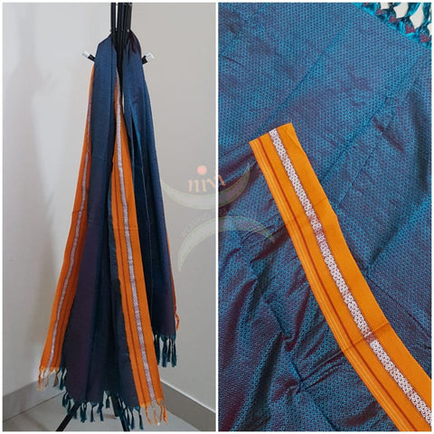 Handloom teal with mustard border khun/ khana dupatta
