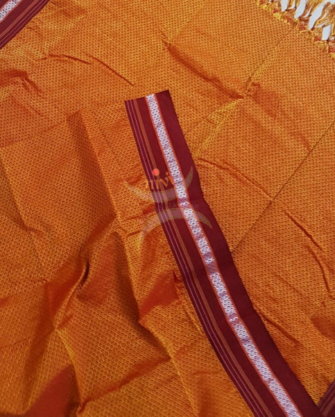 Handloom mustard with red border khun/ khana dupatta