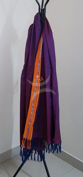 Handloom purple with mustard border khun/ khana dupatta