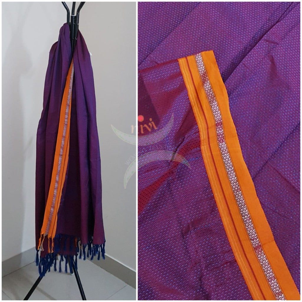 Handloom purple with mustard border khun/ khana dupatta