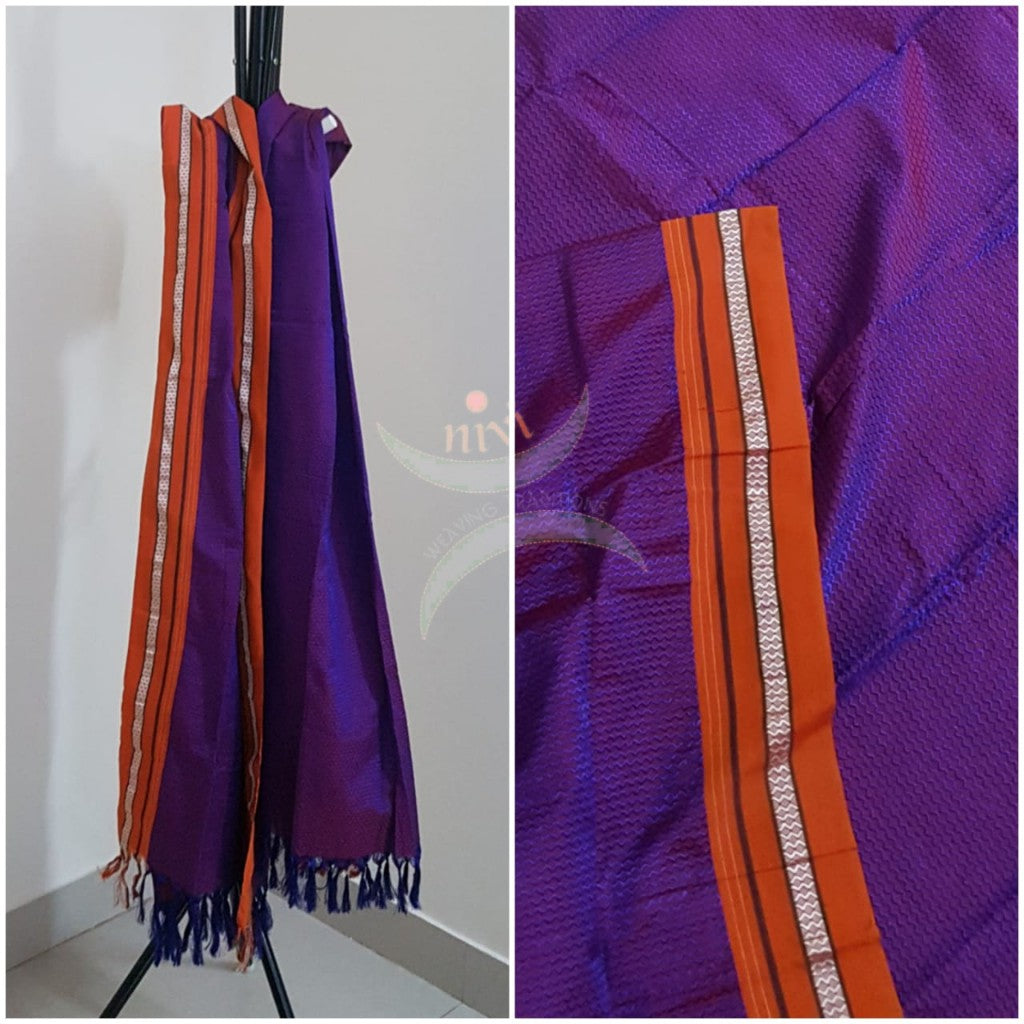 Handloom purple with orange border khun/ khana dupatta