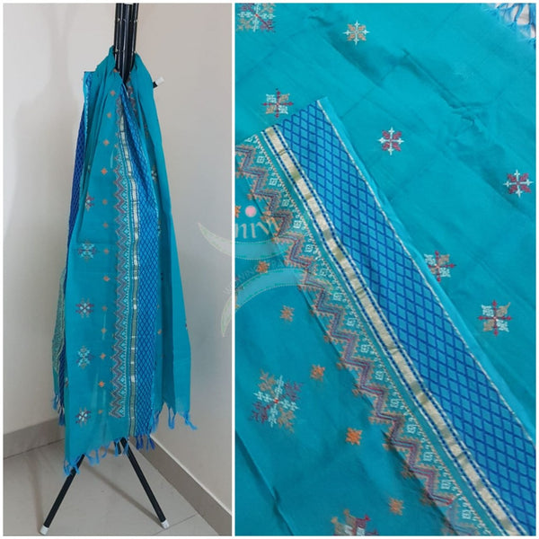 Blue south kota cotton dupatta with machine kasuti embroidery