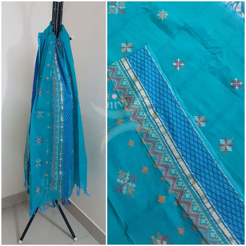Blue south kota cotton dupatta with machine kasuti embroidery