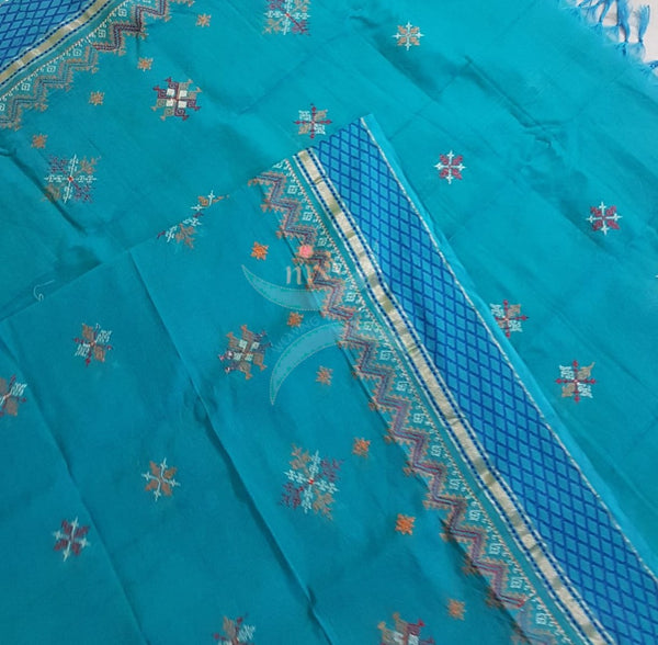 Blue south kota cotton dupatta with machine kasuti embroidery