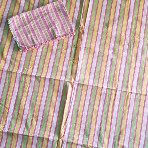 Handloom cotton striped double bed sheet. 