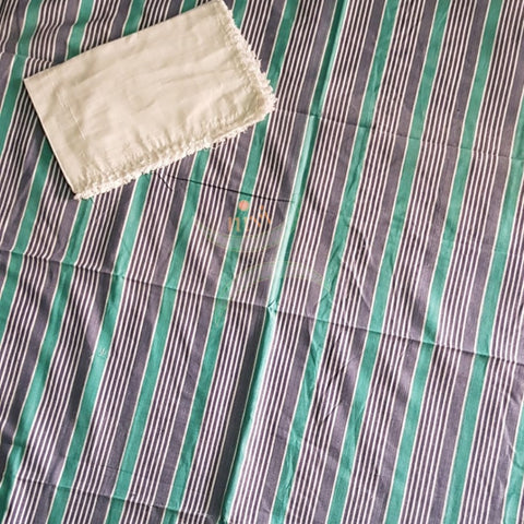 Handloom cotton striped double bed sheet. 