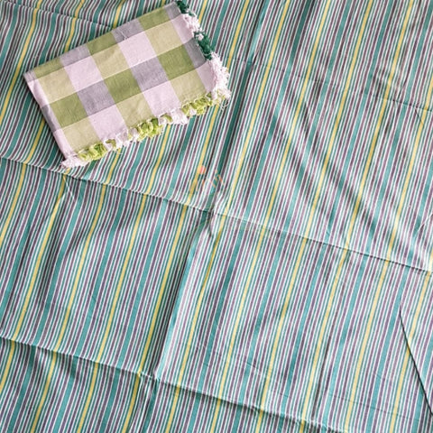 Handloom cotton striped double bed sheet. 