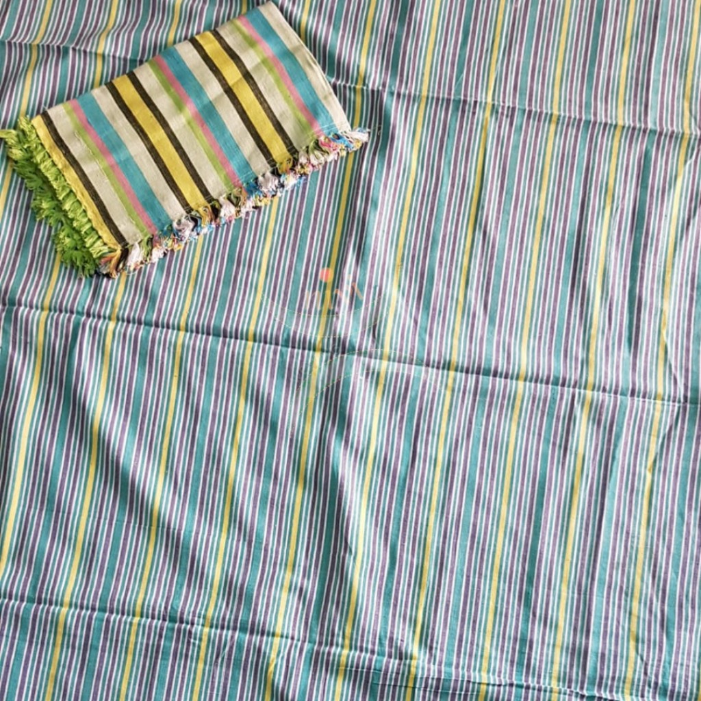 Handloom cotton striped double bed sheet. 