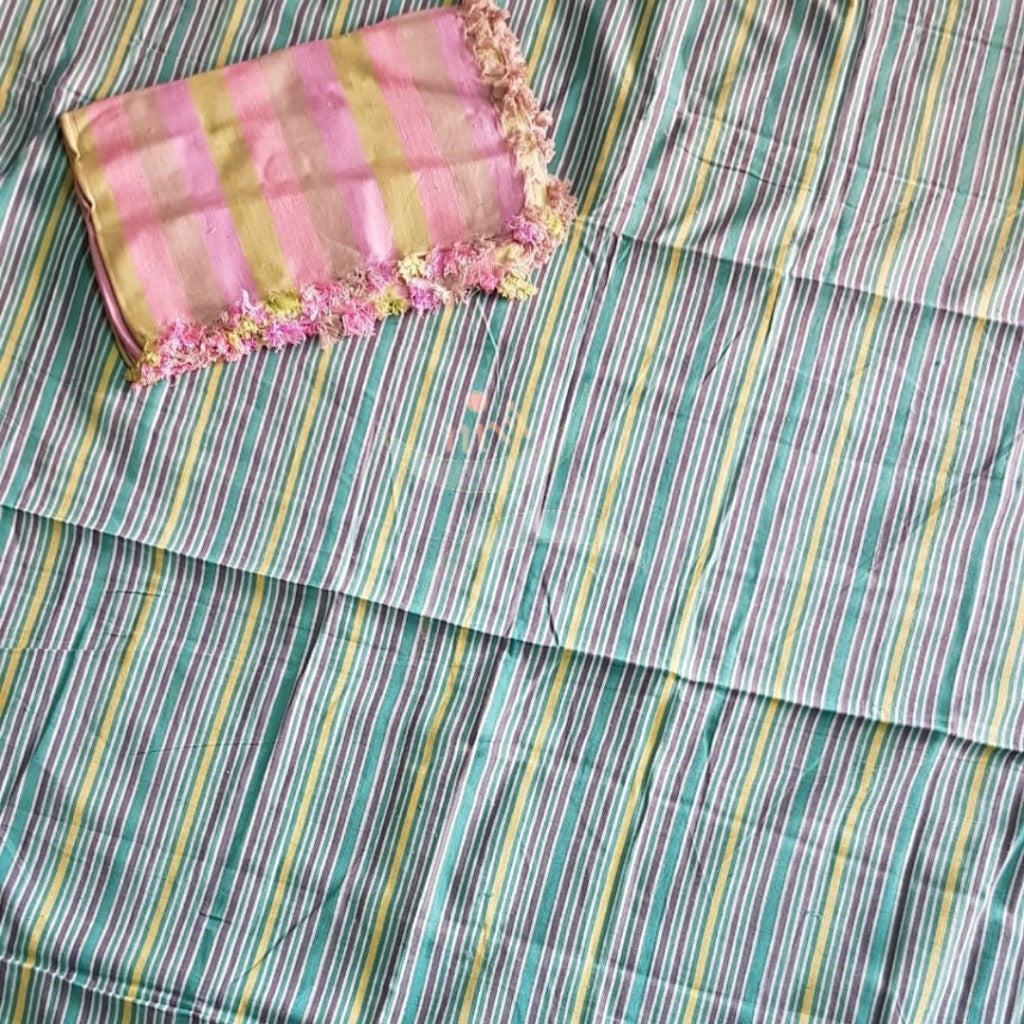 Handloom cotton striped double bed sheet. 