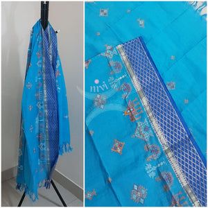 Blue south kota cotton dupatta with machine kasuti embroidery