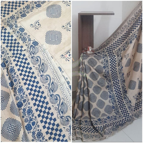 Off white handloom chennur silk kalamkari saree .
