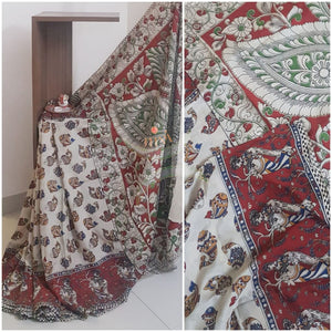 Off white handloom chennur silk kalamkari saree