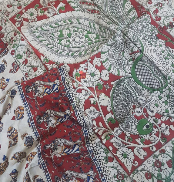 Off white handloom chennur silk kalamkari saree