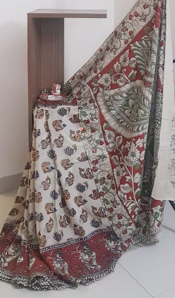 Off white handloom chennur silk kalamkari saree