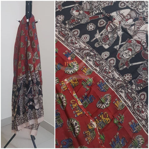 Red handloom chennur silk kalamkari dupatta