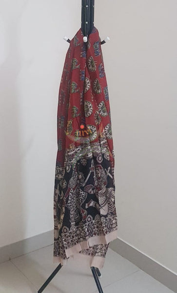 Red handloom chennur silk kalamkari dupatta