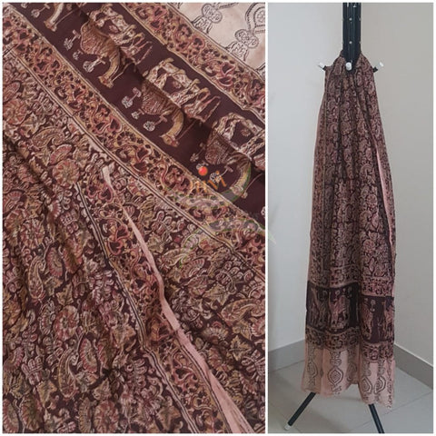 Maroon handloom chennur silk kalamkari dupatta