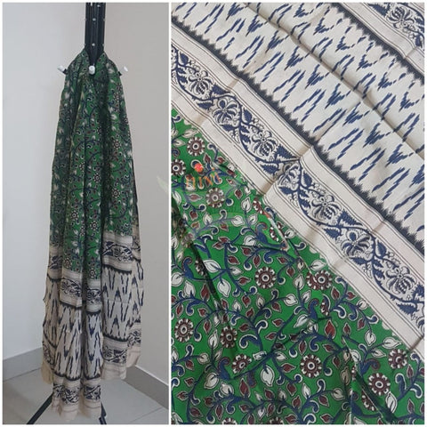 Green handloom chennur silk kalamkari dupatta