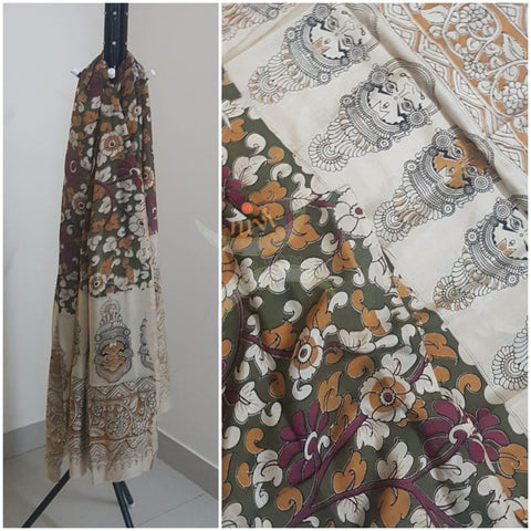 Mehendi green handloom chennur silk kalamkari dupatta