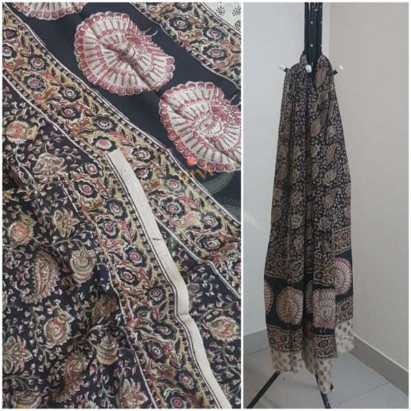 Black handloom chennur silk kalamkari dupatta