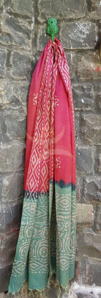 Sea green pink combination handloom muga silk batik 3 piece suit set