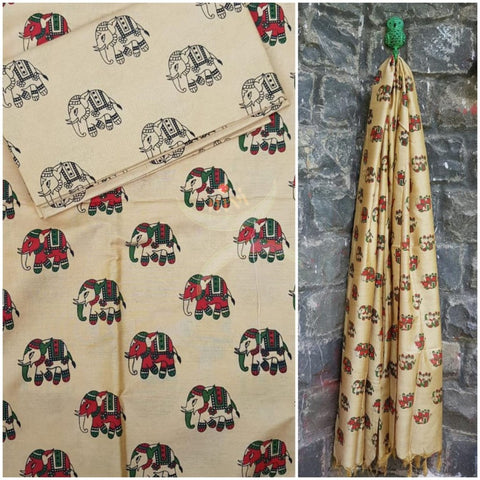 Beige handloom muga silk 3 piece suit set