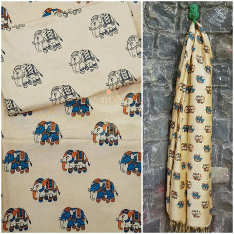 Beige handloom muga silk 3 piece suit set