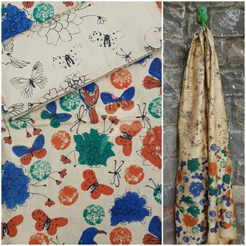 Beige handloom muga silk 3 piece suit set