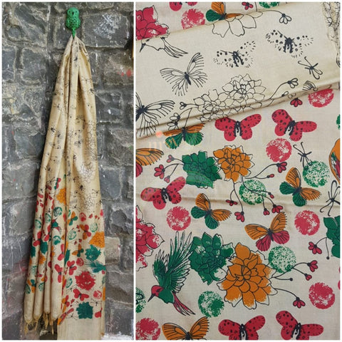 Beige handloom muga silk 3 piece suit set