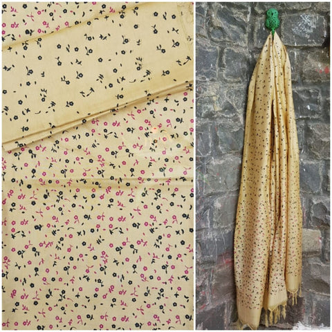 Beige handloom muga silk 3 piece suit set