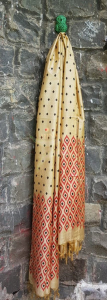 Beige red handloom muga silk 3 piece suit set