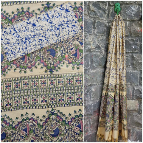 Beige handloom muga silk 3 piece suit set